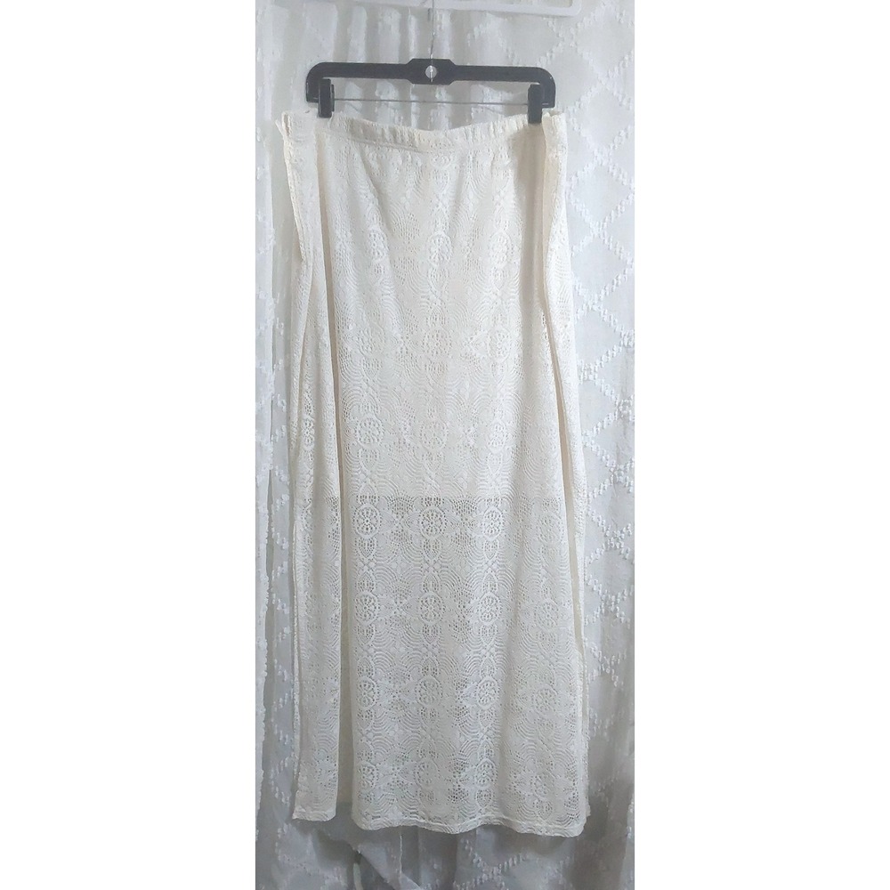 Boutique Plus Cream Floral Lace Maxi Skirt Womens Size 3X Boho Romantic Cream